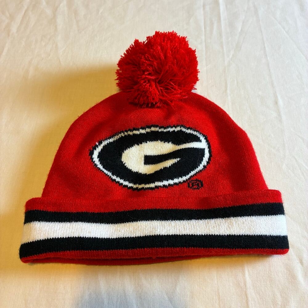 Georgia Bulldogs Red Knit Pom Beanie Hat NCAA UGA Winter Cap One Size